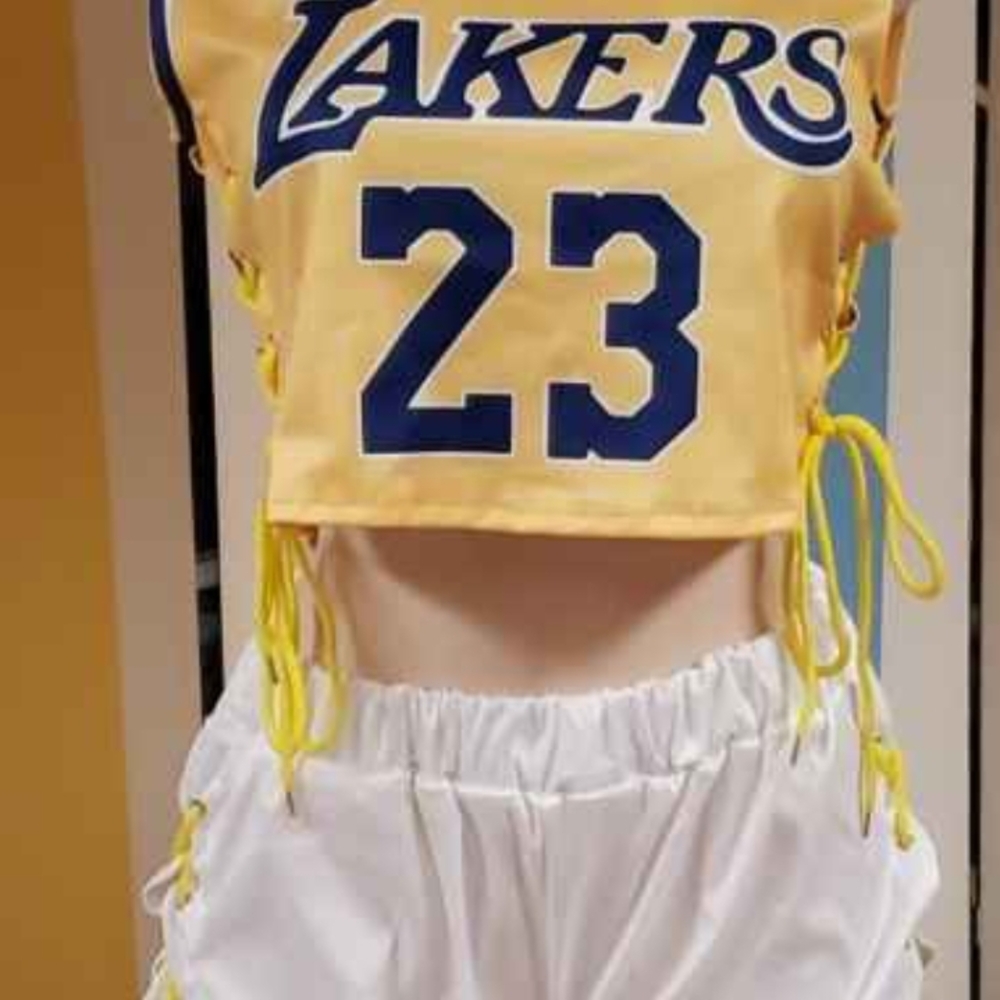 Yellow Lakers Crop Top and White Shorts Set